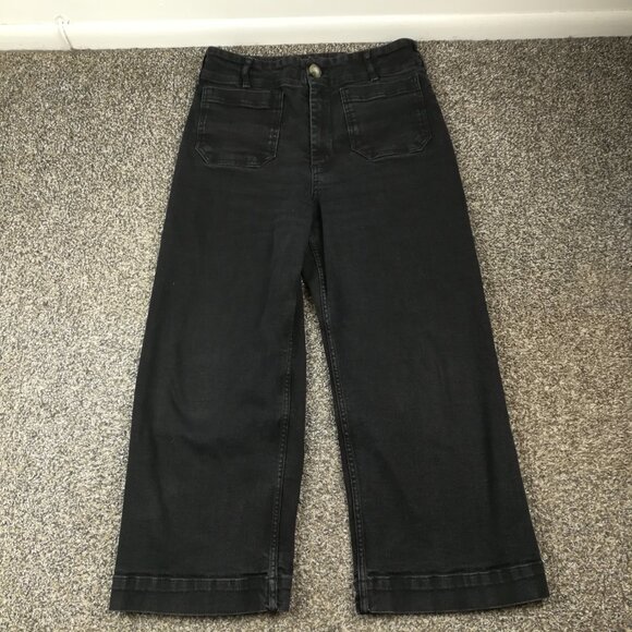 Anthropologie Maeve Jeans Colette Denim High-Rise Cropped Wide-Leg Black Sz 30 - Picture 2 of 11
